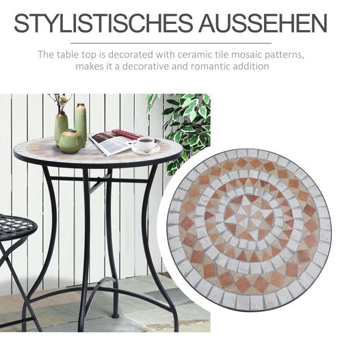 Table Mosaïque Ronde Ø60 Cm En Acier Et Céramique Orange Et Blanche，hauteur 71 Cm