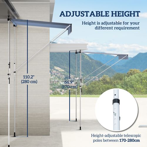 Markise Gelenkarm Aluminium Hautenverstellbar 200x150cm, Bleu/blanc