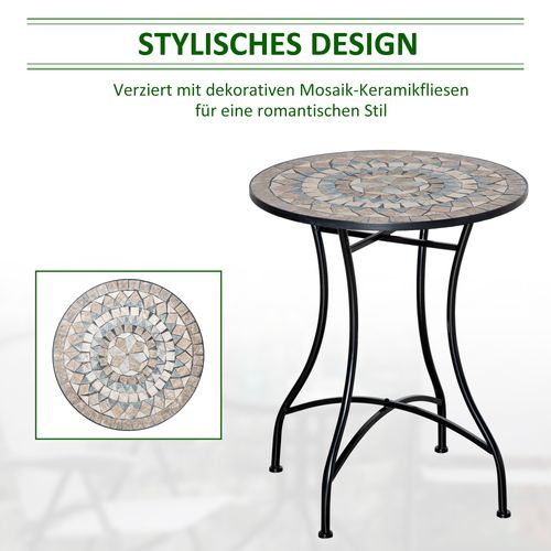 Table Mosaïque Ronde Ø60 Cm Avec Plateau En Céramique Pour Jardin Et Balcon，vert Beige Blanc