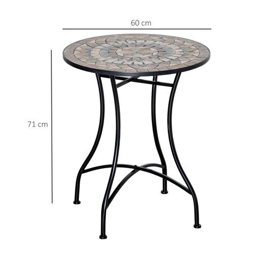 Table Mosaïque Ronde Ø60 Cm Avec Plateau En Céramique Pour Jardin Et Balcon，vert Beige Blanc