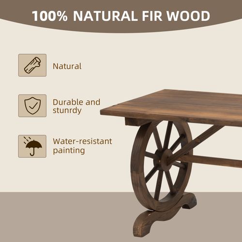 Table De Jardin 113x60x65 Cm En Bois Massif Forme Roue Résistante Aux Intempéries,naturel