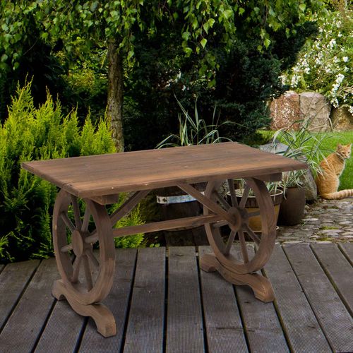 Table De Jardin 113x60x65 Cm En Bois Massif Forme Roue Résistante Aux Intempéries,naturel