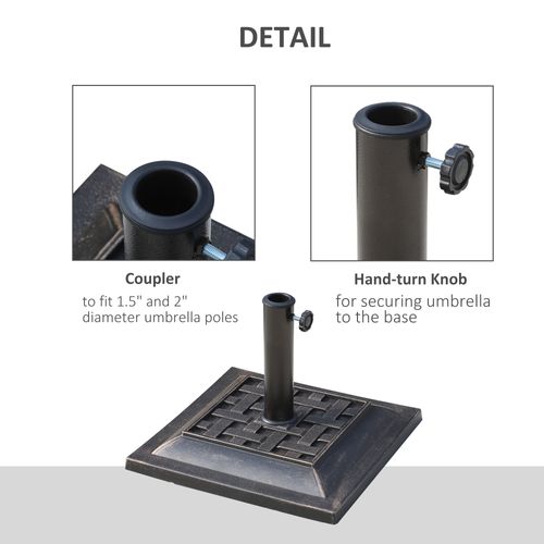 Pied Parasol 9 Kg En Polyester Résine L44xb44xh33 Cm, Pour Ø38/48 Mm, Bronze