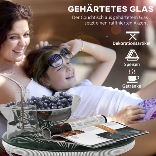 Table Bistrot Ronde En Rotin Noir/gris, Plateau En Verre, 50×50×50 cm, Terrasse Ou Balcon