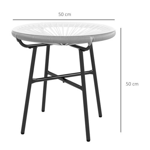 Table Bistrot Ronde En Rotin Noir/gris, Plateau En Verre, 50×50×50 cm, Terrasse Ou Balcon