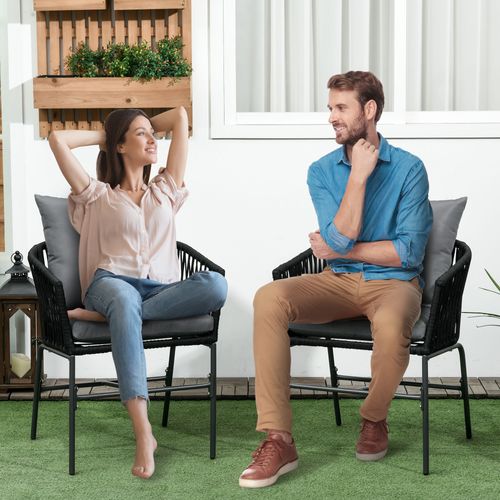 Chaise De Jardin 2 Pièces Métal, Coussins, Design Boho, Charge Jusqu'à 120 Kg, Noir