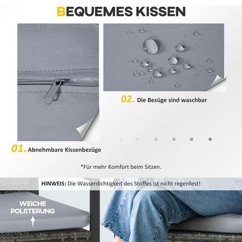 Ensemble De Mobilier De Jardin En Polyrattan Pour Deux Personnes, Étanche Et Élégant, Coussins Gris