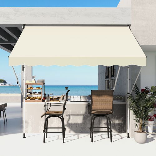Store De Balcon En Aluminium 300 X 150cm Hauteur Réglable Bras Pliants Avec Manivelle Beige