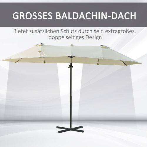 Parasol Double Déporté Avec Manivelle, Parasol Ajustable, ,métal, ,blanc Crème, 440 X 270 X 250 Cm