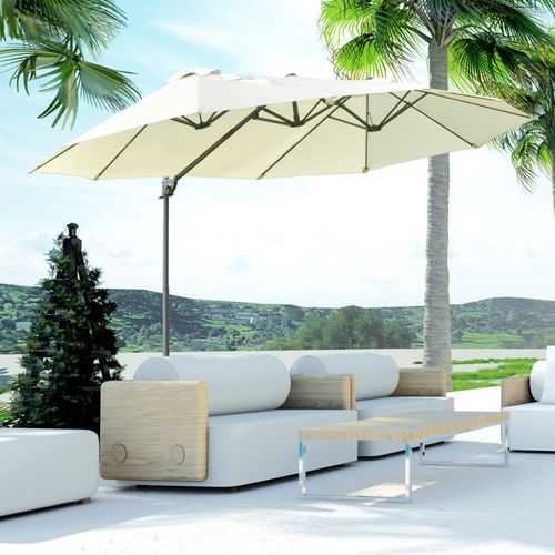 Parasol Double Déporté Avec Manivelle, Parasol Ajustable, ,métal, ,blanc Crème, 440 X 270 X 250 Cm