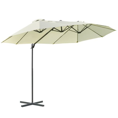 Parasol Double Déporté Avec Manivelle, Parasol Ajustable, ,métal, ,blanc Crème, 440 X 270 X 250 Cm