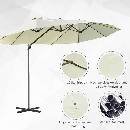 Parasol Double Déporté Avec Manivelle, Parasol Ajustable, ,métal, ,blanc Crème, 440 X 270 X 250 Cm