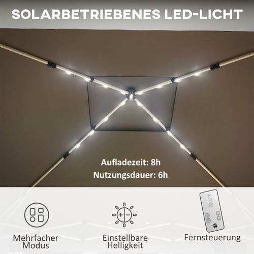 Pavillon En Toile Avec LED, 4 Rideaux, Parois, Sac De Transport, Double Toit, Gris Foncé