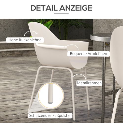 Ensemble De Chaises Jardin 4 Pièces, Empilables, Dossier, Accoudoirs, Balcon, Jusqu'à 120 Kg, Gris