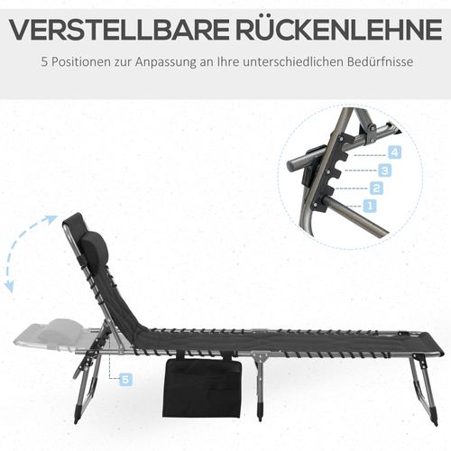 Lounge Pliable En Acier Et Tissu Oxford, Dossier Réglable 5 Positions, Noir