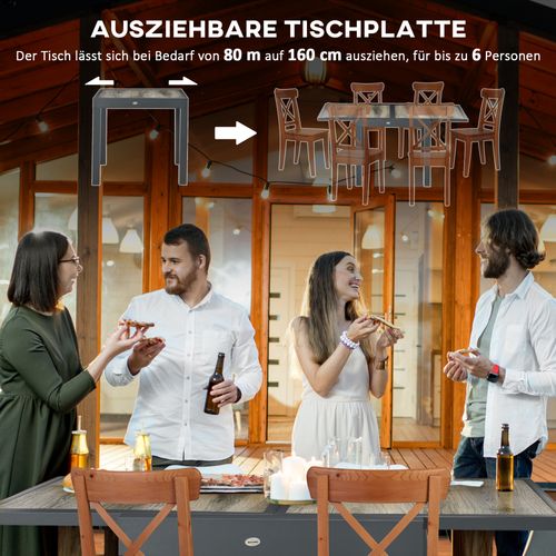 Table De Jardin 160x80x75 Cm En Aluminium Avec Plateau Extensible Aspect Bois，beige Et Gris