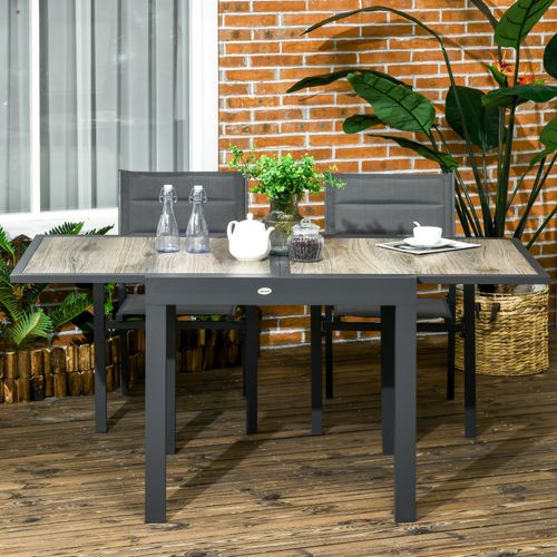 Table De Jardin 160x80x75 Cm En Aluminium Avec Plateau Extensible Aspect Bois，beige Et Gris