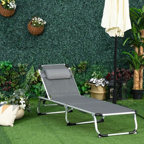 Transat De Jardin En Aluminium Et Tissu, 5 Positions Réglables, Pliable, Ergonomique, Gris