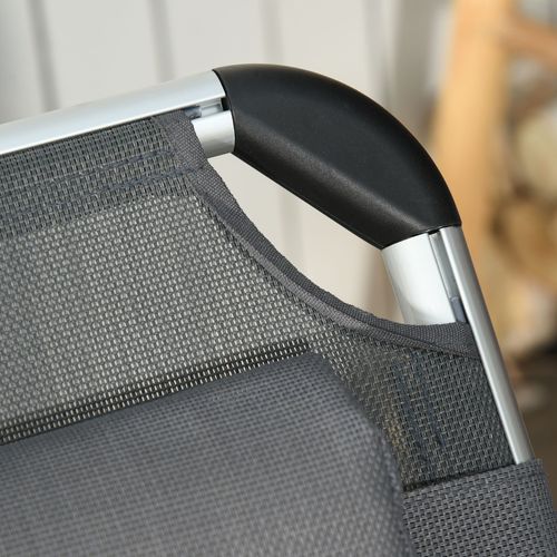 Transat De Jardin En Aluminium Et Tissu, 5 Positions Réglables, Pliable, Ergonomique, Gris