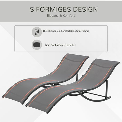 Set De 2 Chaises Longues En Aluminium Et Textilène Ergonomiques, Gris Foncé