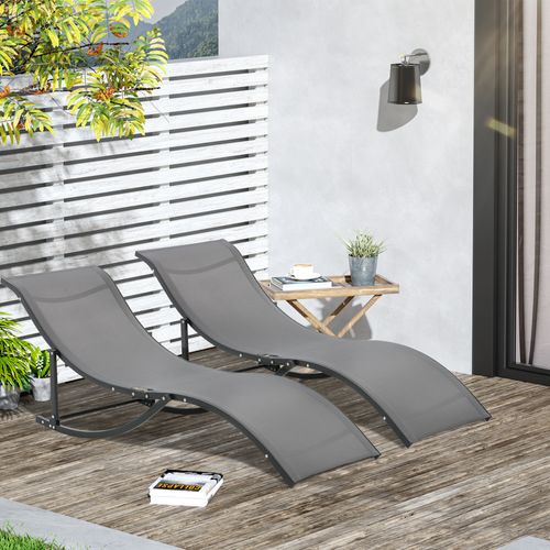 Set De 2 Chaises Longues En Aluminium Et Textilène Ergonomiques, Gris Foncé