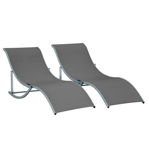 Set De 2 Chaises Longues En Aluminium Et Textilène Ergonomiques, Gris Foncé