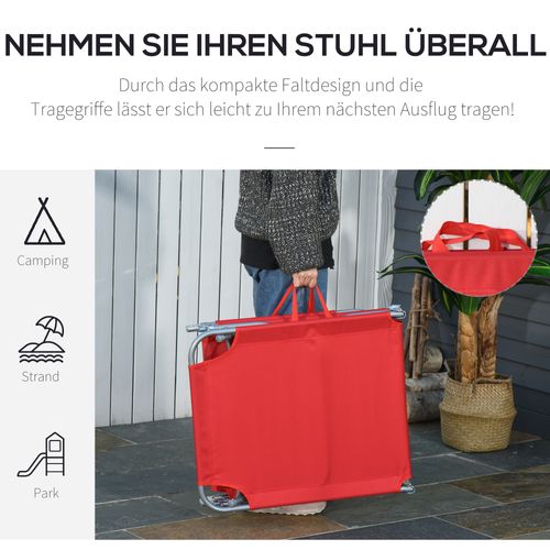 Chaise Longue Pliante En Métal Et Polyester Avec Dossier Réglable Plusieurs Fois, Rouge