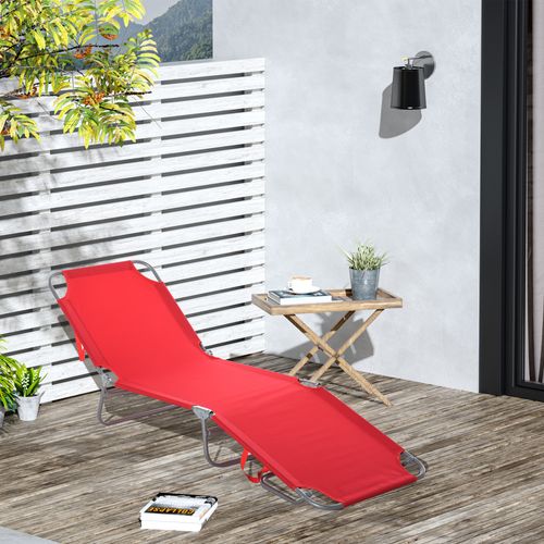 Chaise Longue Pliante En Métal Et Polyester Avec Dossier Réglable Plusieurs Fois, Rouge