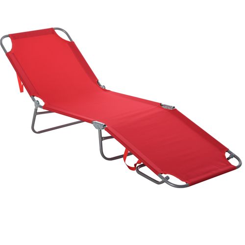 Chaise Longue Pliante En Métal Et Polyester Avec Dossier Réglable Plusieurs Fois, Rouge