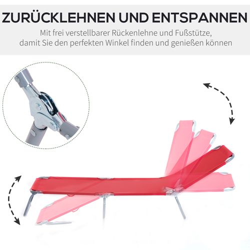 Chaise Longue Pliante En Métal Et Polyester Avec Dossier Réglable Plusieurs Fois, Rouge