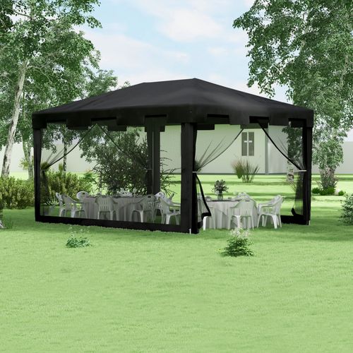 Pavillon 4x3m, Avec Parois En Filet Pour Terrasse Ou Balcon, Métal Et Pe, ,gris Foncé