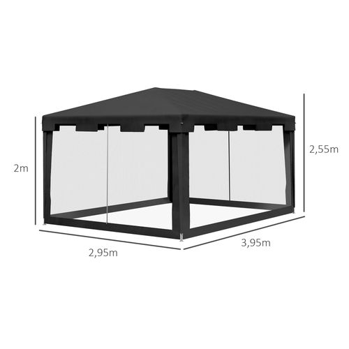 Pavillon 4x3m, Avec Parois En Filet Pour Terrasse Ou Balcon, Métal Et Pe, ,gris Foncé