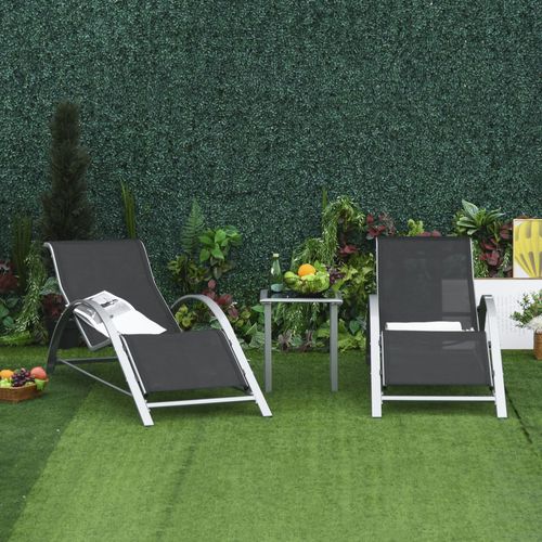 Salon De Jardin 3 Pièces Noir, 2 Fauteuils + 1 Table, Métal Mesh, Pour Terrasse Ou Balcon