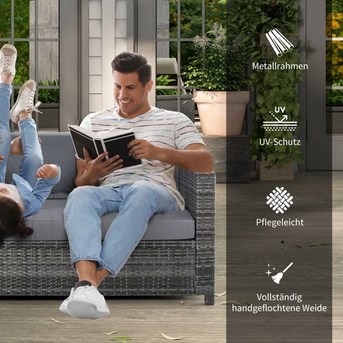 Canapé De Jardin En Polyrotin 3 Places, 185 X 70 X 80 Cm, Gris, Idéal Pour Terrasse Et Balcon