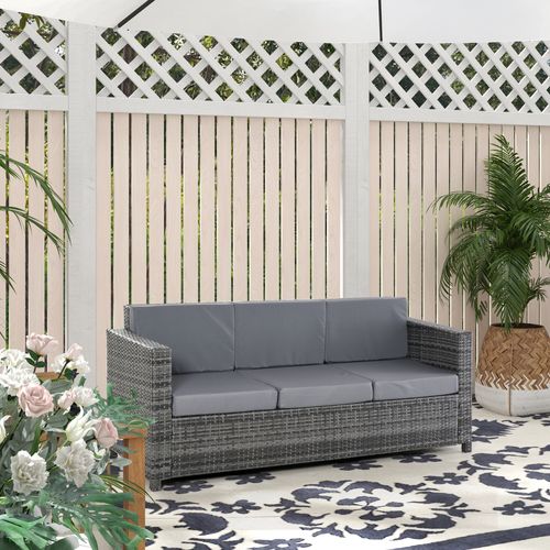 Canapé De Jardin En Polyrotin 3 Places, 185 X 70 X 80 Cm, Gris, Idéal Pour Terrasse Et Balcon