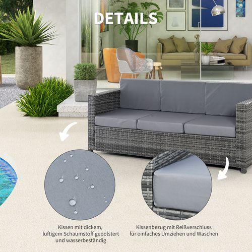 Canapé De Jardin En Polyrotin 3 Places, 185 X 70 X 80 Cm, Gris, Idéal Pour Terrasse Et Balcon