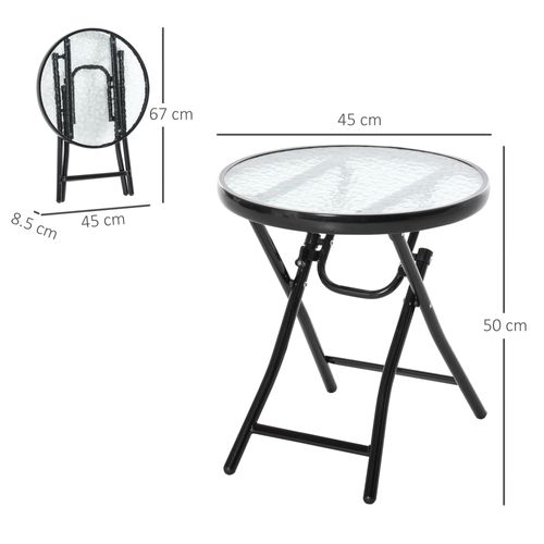Table Ronde Pliante Ø45 Cm En Métal Avec Plateau En Verre Pour Balcon Ou Terrasse,noir