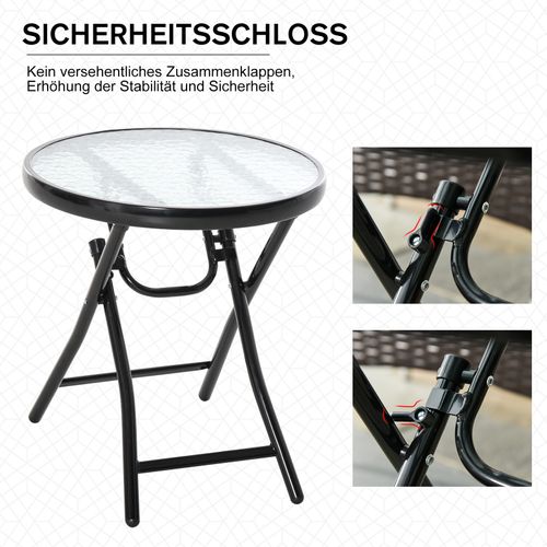 Table Ronde Pliante Ø45 Cm En Métal Avec Plateau En Verre Pour Balcon Ou Terrasse,noir