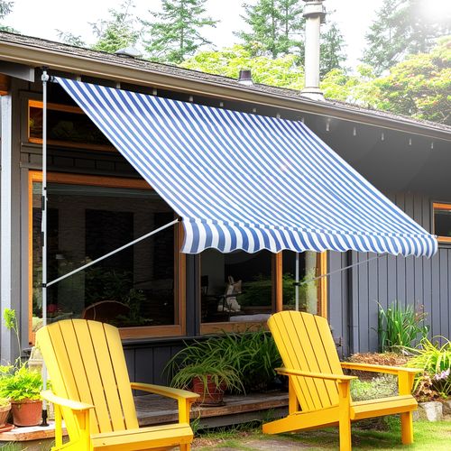 Store De Terrasse En Aluminium Et Polyester, Hauteur Réglable, Anti-salissures, Bleu/blanc