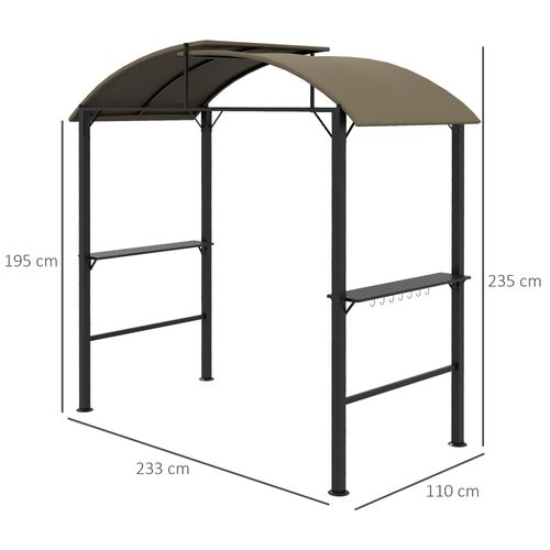 Pavillon Bbq 1,1 X 2,3m En Acier Avec Toit En Polyester, Surface Latérale, Kaki