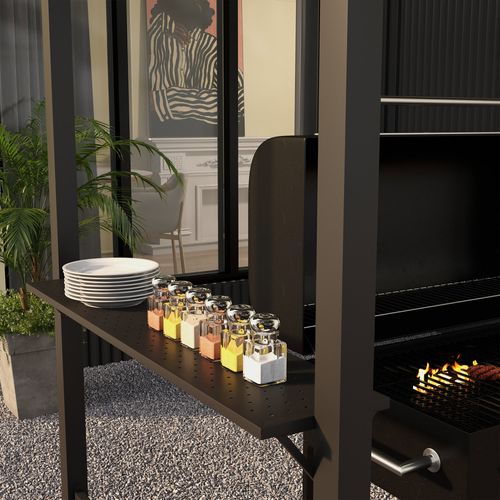 Pavillon Bbq 1,1 X 2,3m En Acier Avec Toit En Polyester, Surface Latérale, Kaki