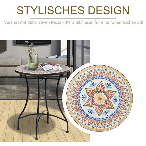 Table Mosaïque Ronde Ø60 Cm En Métal Et Céramique Rouge Bleu Blanc Pour Balcon