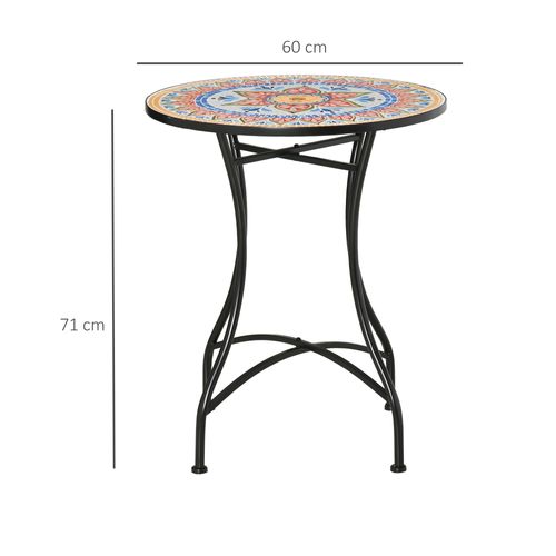 Table Mosaïque Ronde Ø60 Cm En Métal Et Céramique Rouge Bleu Blanc Pour Balcon