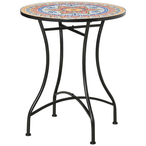 Table Mosaïque Ronde Ø60 Cm En Métal Et Céramique Rouge Bleu Blanc Pour Balcon