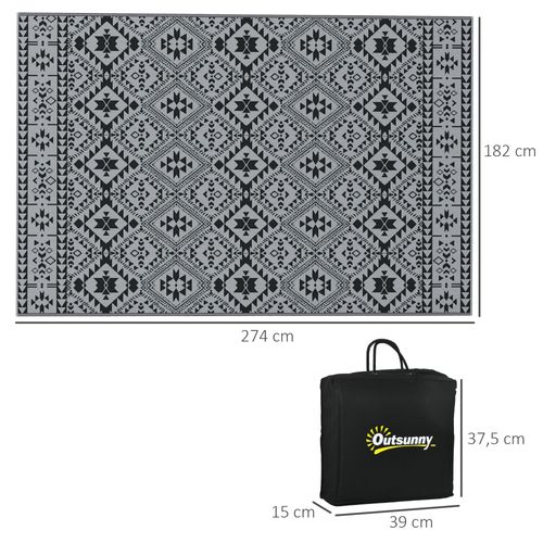 Tapis De Balcon Extérieur En Matière Écologique, Imperméable, Géométrique, Noir Et Gris,182 X 274 Cm