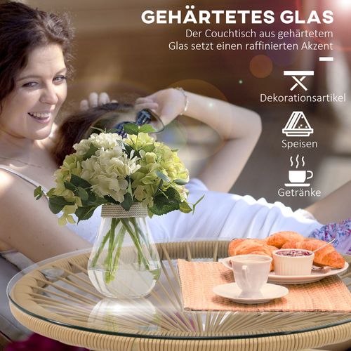 Table Bistrot Ronde En Rotin 50x50x50 Cm Pour Terrasse Ou Balcon, Noir Et Beige