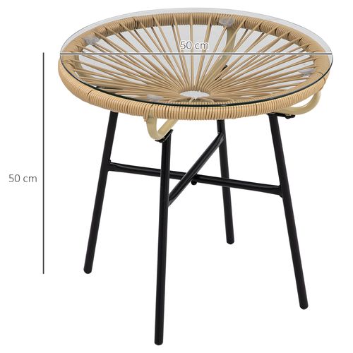 Table Bistrot Ronde En Rotin 50x50x50 Cm Pour Terrasse Ou Balcon, Noir Et Beige