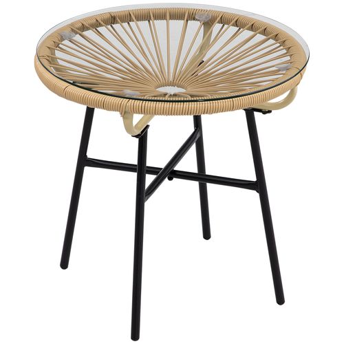 Table Bistrot Ronde En Rotin 50x50x50 Cm Pour Terrasse Ou Balcon, Noir Et Beige