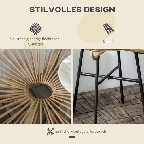 Table Bistrot Ronde En Rotin 50x50x50 Cm Pour Terrasse Ou Balcon, Noir Et Beige