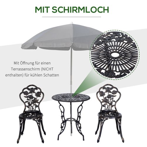 Salon Bistro Métal 3 Pièces 2 Chaises, Table, Mobilier Extérieur Vintage , Bronze